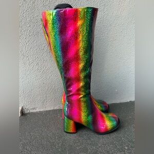 NEW Ellie Glitter Rainbow Go Go Boots Rave Raver EDM Knee High Festival Sz 7